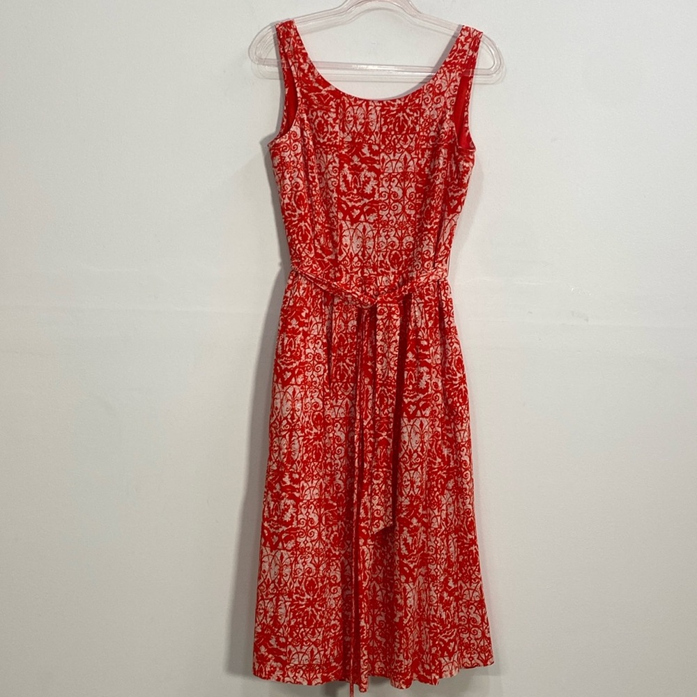 Lands' End Red and Cream Printed Midi Dress